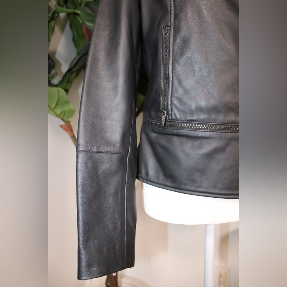 Ted Baker Black Yaswin 100% Ovine Leather Biker Jacket - Picture 10 of 17